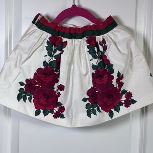 Janie And Jack Skirt Girls 18-24 Months White Red Floral Rose Adjustable Waist